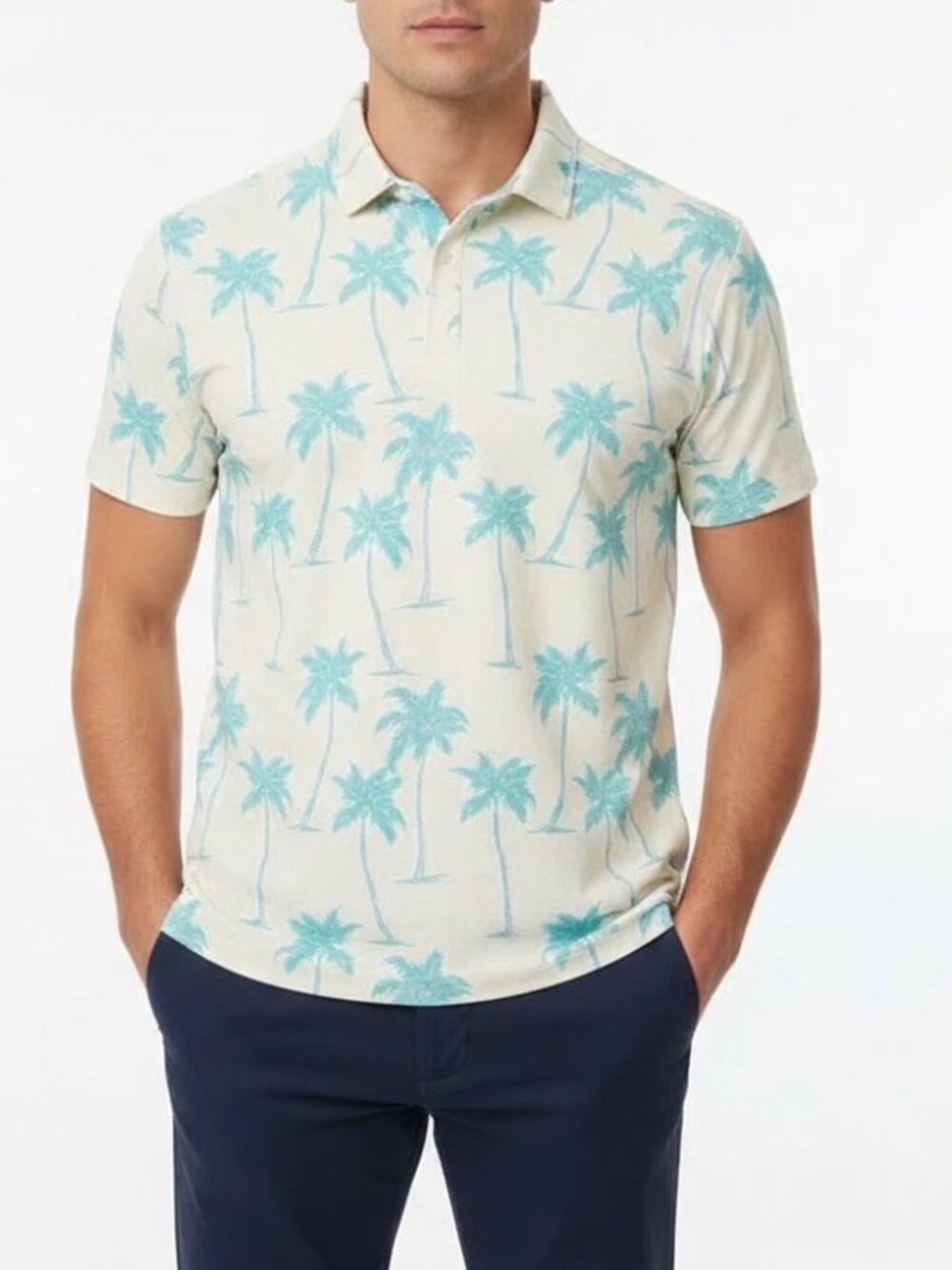 Bad Birdie Polo Shirt Men's Large Palm Trees Yellow Green Hawaiian Golf
